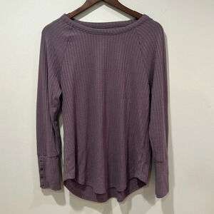 Chaser Womens Purple Waffle Thermal Knit Shirt Long‎ Sleeve Size L Button Detail